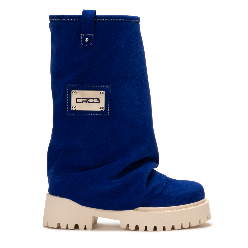 CHUNKY – Deep Blue Velvet Boots