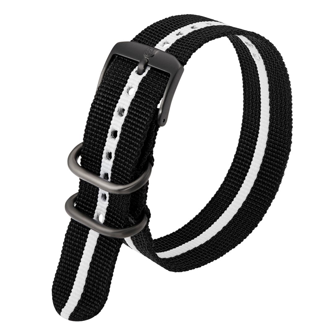 Black Webbing Strap With White Stripe - 23MM
